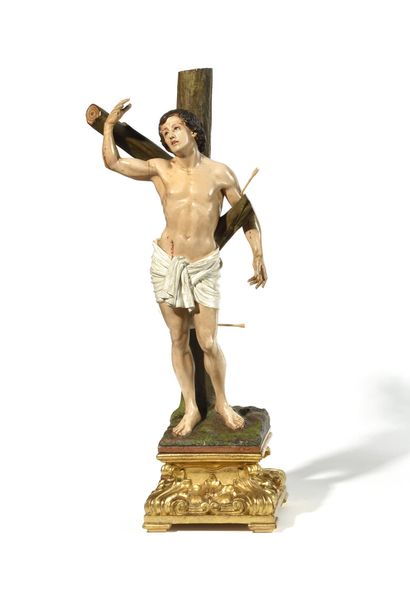 SAINT SEBASTIEN in wood carved in the round...