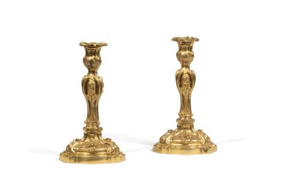 PAIR OF GILDED BRONZE TORCHES,
decorated...