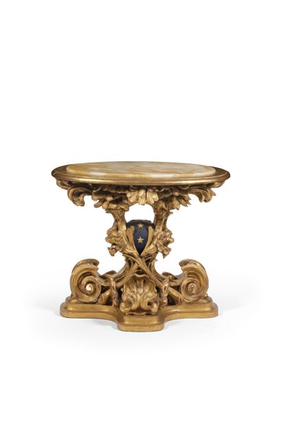 Gilded wood OVAL TABLE, the shaft probably...