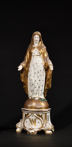 VIRGIN in white and gilded porcelain. 
Louis...