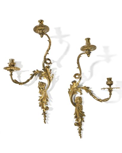 PAIR OF GILDED BRONZE SCONCES
with two arms...