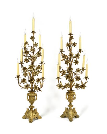 PAIR OF church CANDELABRES in gilded bronze,...