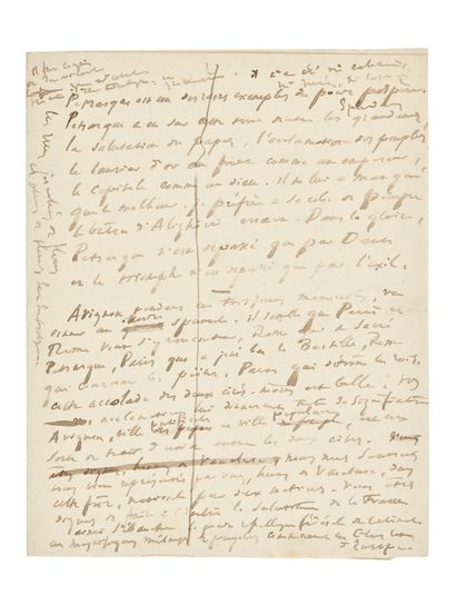 null HUGO (Victor). Manuscrit autographe. [Juillet 1874]. 2 pp. 1/2 in-4, ratures,...