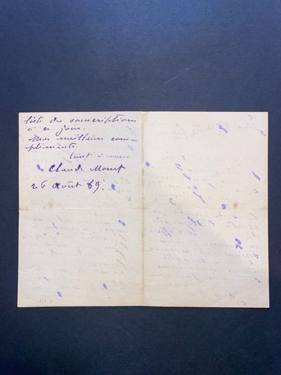 null MONET (Claude). Autograph letter signed "Claude Monet" to Jean-Baptiste Faure....