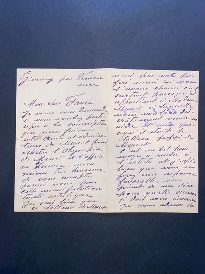 null MONET (Claude). Autograph letter signed "Claude Monet" to Jean-Baptiste Faure....