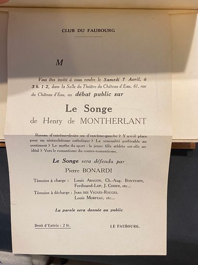 null MONTHERLANT (Henry de). Le Songe. Paris, Bernard Grasset, 1922. In-16, (8 of...