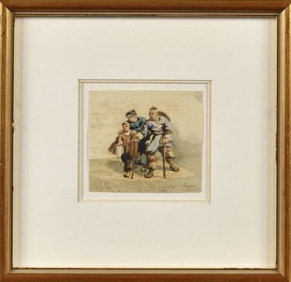 null Auguste BORGET (1808-1877)
The Chinese family 
Watercolor
Signed lower right...