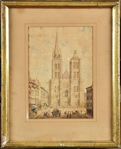 null François Étienne VILLERET (c.1800-1866)
La cathédrale St Denis 
Aquarelle 
Signé...