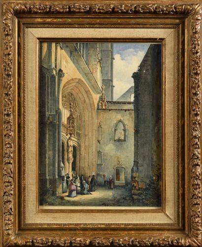 null Charles-Louis LESAINT (Paris 1795- 1843)
Leaving the church
Partially varnished...