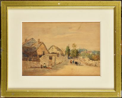 null Louis TESSON (1820-1870)
Rue du village 
Aquarelle 
Signé en bas à gauche 
26...