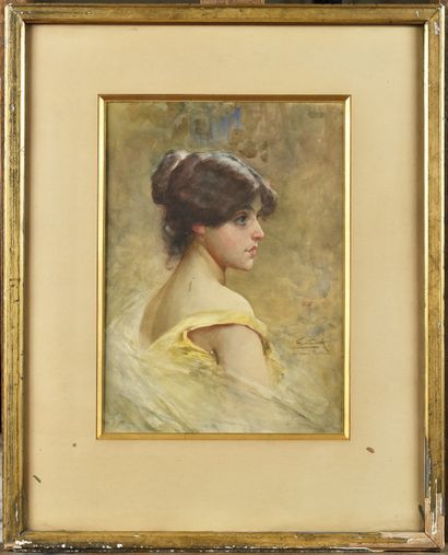 null Giuseppe DE SANCTIS (1858-1924)
Jeune femme de profil
Aquarelle 
Signé en bas...