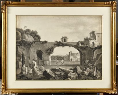 null NINETEENTH CENTURY FRENCH SCHOOL
Landscape of ruins
Wash 
44.5 x 59.5 cm 
With...