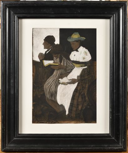 null early 20th century european school 
Three women in a church, after Wilhelm Liebl...