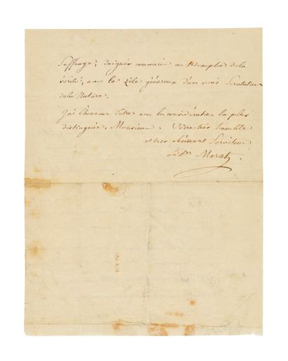 null MARAT (Jean-Paul). Autograph letter signed "Le Dr Marat" [to Alexis Rochon]....