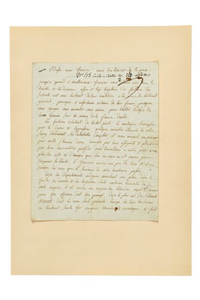 null CORDAY (Charlotte). Manuscrit autographe intitulé « Adresse aux Français amis...