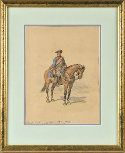 null Ecole française de la fin du XIXè siècle.
Paire d’aquarelles :
a-« Royal cavalerie....