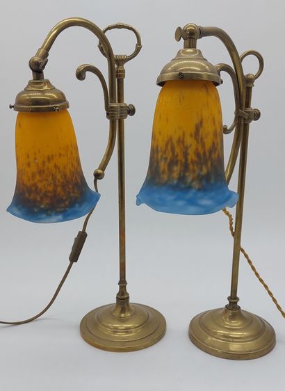 MULLER FRERES LUNEVILLE

Two lamps in brass,...