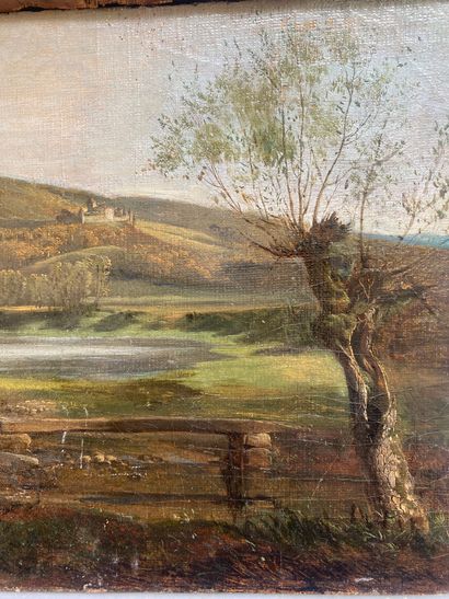 null TWO SCHOOLS OF THE NINETEENTH CENTURY 

Hilly landscape; The lock

An oil on...