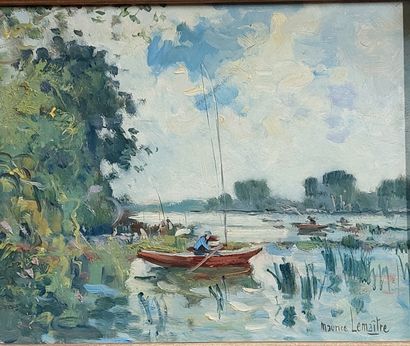 null Maurice LEMAITRE (1929) 

The fisherman in a boat and Coblant Bridge

Oils on...
