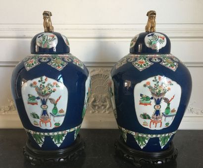 PAIR OF covered vases with curved walls,...