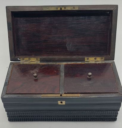 null TEA BOX in blackened wood, brass and mother of pearl inlays

Napoleon III period

H...