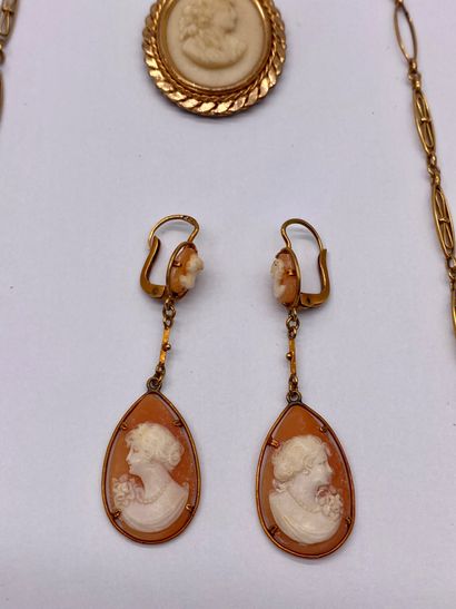 null ENSEMBLE 

holding a necklace and a pair of earrings in yellow gold with cameos

Gross...