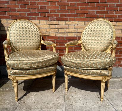 PAIR OF ARMCHAIRS with medallion back in...