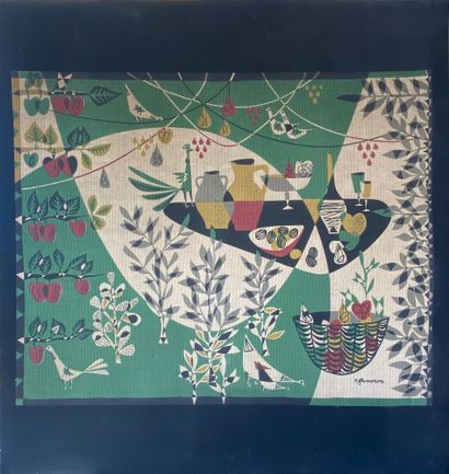 RENE FUMERON 

Tapestry with printed decoration

Signed...