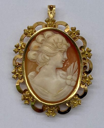 null CAMÉE

holding a woman in profile in a yellow gold frame. 

Gross weight : 16.04...