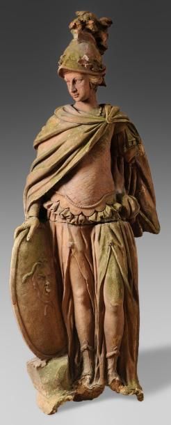 ECOLE TOULOUSAINE DU XVIIIème SIECLE Minerve Statue en terre cuite H: 195 cm (Accidents...