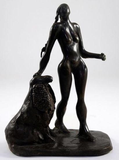GARCIA Alexander (1938) Femme nu au cocker bronze a patine brune Signé et daté 82...