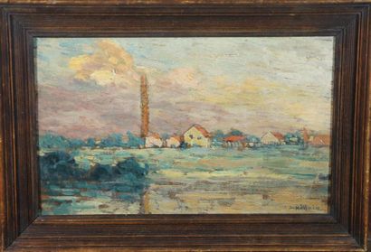 Jules HEDAIN Paysage rouannais Huile sur toile Signé en bas à droite 23 x 35 cm