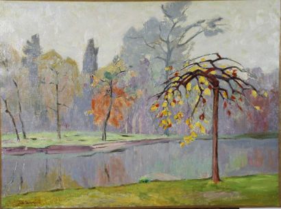 Jules BERNARD Paysages en bord de rivière Huile sur toile Signé en bas à gauche 60...