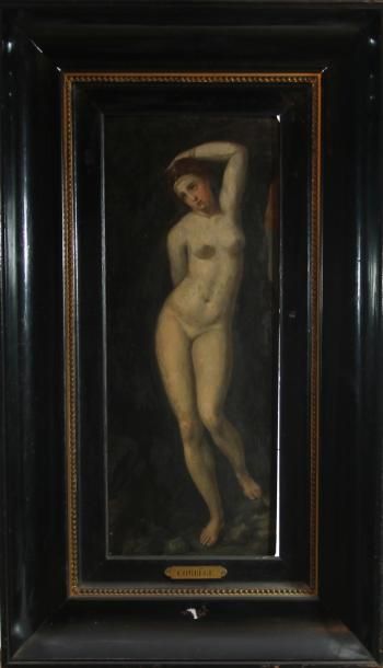 ECOLE FRANCAISE DU XVIIe SIECLE Femme nue Huile sur panneau 57 x 22,5 cm