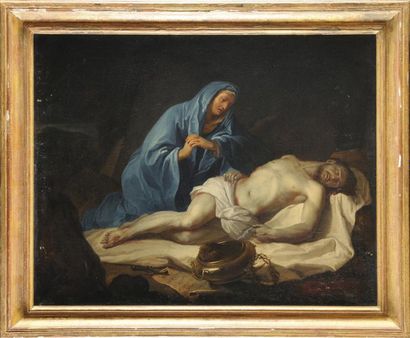 ECOLE ROMAINE DU XVIIIème SIECLE Pieta Huile sur toile 65,5 x 81 cm Expert: René...