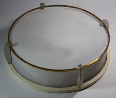 MAISON PERZEL IMPORTANT PLAFONNIER tambour de forme ronde en verre dépoli et monture...