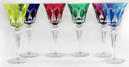 null DOUZE VERRES a vin en verre taille et teinte de couleurs diverses
