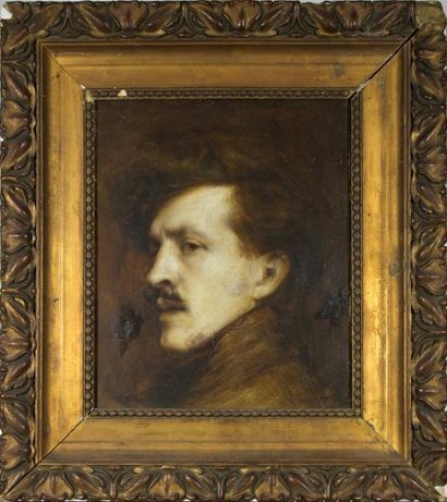 Edouard Casimir Arthur FLAMENT (1871-1943) Portrait d'homme de profil Huile sur toile...