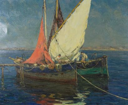 AndrÉ BERONNEAU (1886/96-1973) Golfe de Saint-Tropez Huile sur toile Signee en bas...