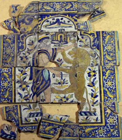 null Scene mythologique persane Panneau compose de carreaux de revetement mural en...