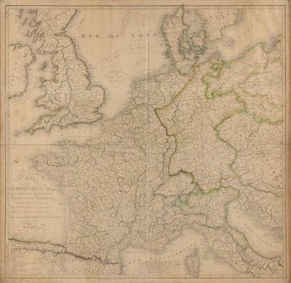 null Carte de L'Empire Français par Hérisson, Rehaussée d'aquarelle, datée 1813 Cadre...