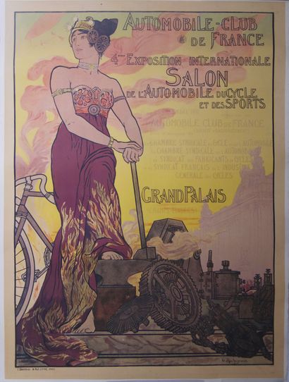 Affiche Salon de l’Automobile 1902 d’après Rochegrosse Affiche signée en bas à droite...