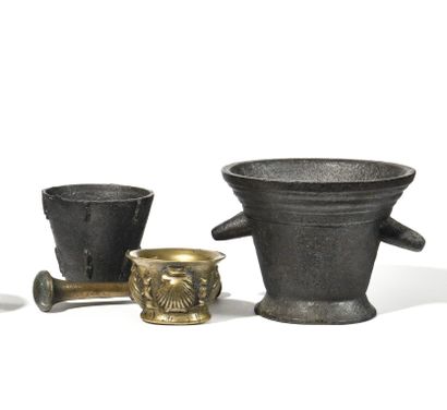 SET OF THREE MORTARS
one with its pestle...