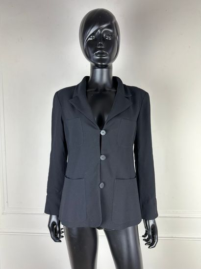 CHANEL
Black wool straight jacket with notched...