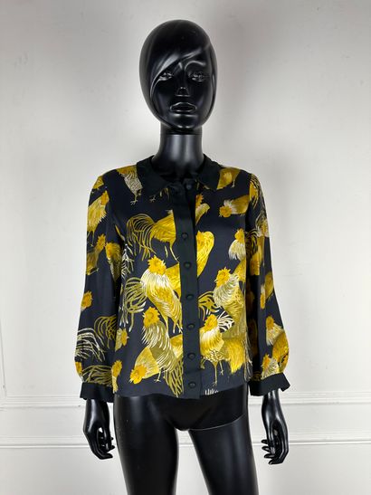 null HERMES PARIS
Black silk blouse with golden rooster print, long sleeves with...