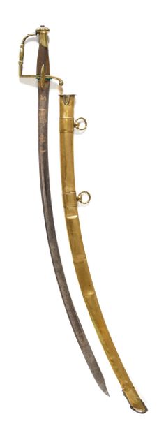 null Officer's saber of light cavalry hussar.
Handle in squared wood (cracked). Brass...