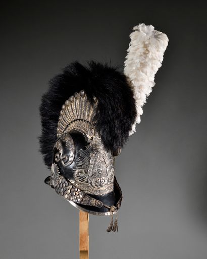 null King's bodyguard helmet, model 1814. 
Bomb, visor and nape of the neck in leather....