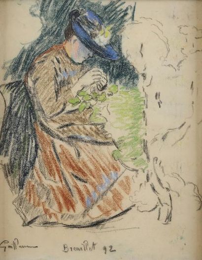 Jean Baptiste Armand GUILLAUMIN (1841- 1927) La couture Pastel 44. 5 x 35 cm Signé...