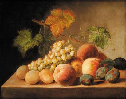 Attribué à Cornelis VAN SPAENDOCK (1756-1840) Nature-morte de pêches raisins et prunes...