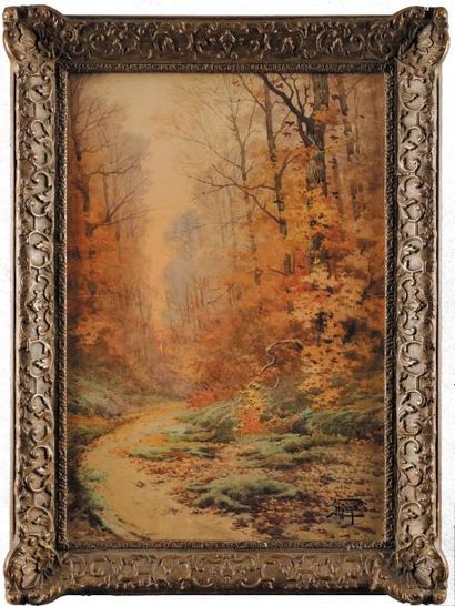 Hippolyte Jean Adam GIDE (1852-1921) Chemin en forêt Aquarelle S igné en bas à droite...